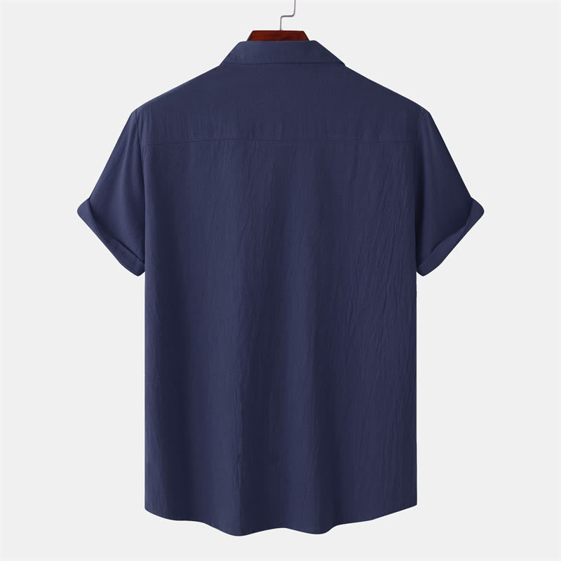 Buddha Stones Summer Casual Solid Buttons Men's Short Sleeve Shirts With Decorative Pockets - image 23