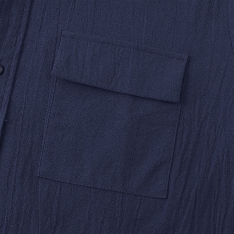 Buddha Stones Summer Casual Solid Buttons Men's Short Sleeve Shirts With Decorative Pockets - image 25