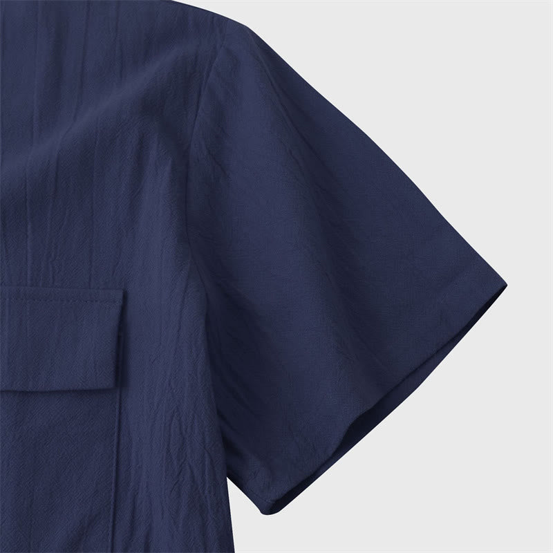 Buddha Stones Summer Casual Solid Buttons Men's Short Sleeve Shirts With Decorative Pockets - image 26