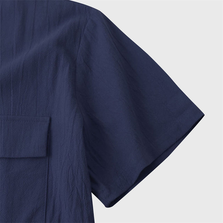 Buddha Stones Summer Casual Solid Buttons Men's Short Sleeve Shirts With Decorative Pockets - image 26