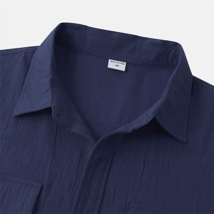 Buddha Stones Summer Casual Solid Buttons Men's Short Sleeve Shirts With Decorative Pockets - image 24
