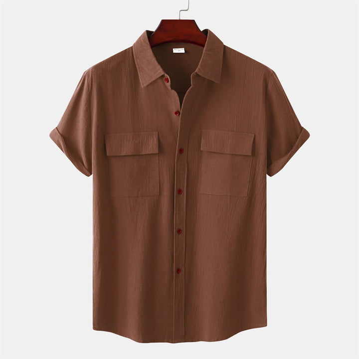 Buddha Stones Summer Casual Solid Buttons Men's Short Sleeve Shirts With Decorative Pockets - Sienna - US/UK/AU46，EU56 (3XL) - image 29