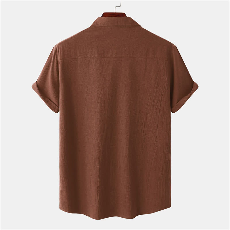 Buddha Stones Summer Casual Solid Buttons Men's Short Sleeve Shirts With Decorative Pockets - image 30