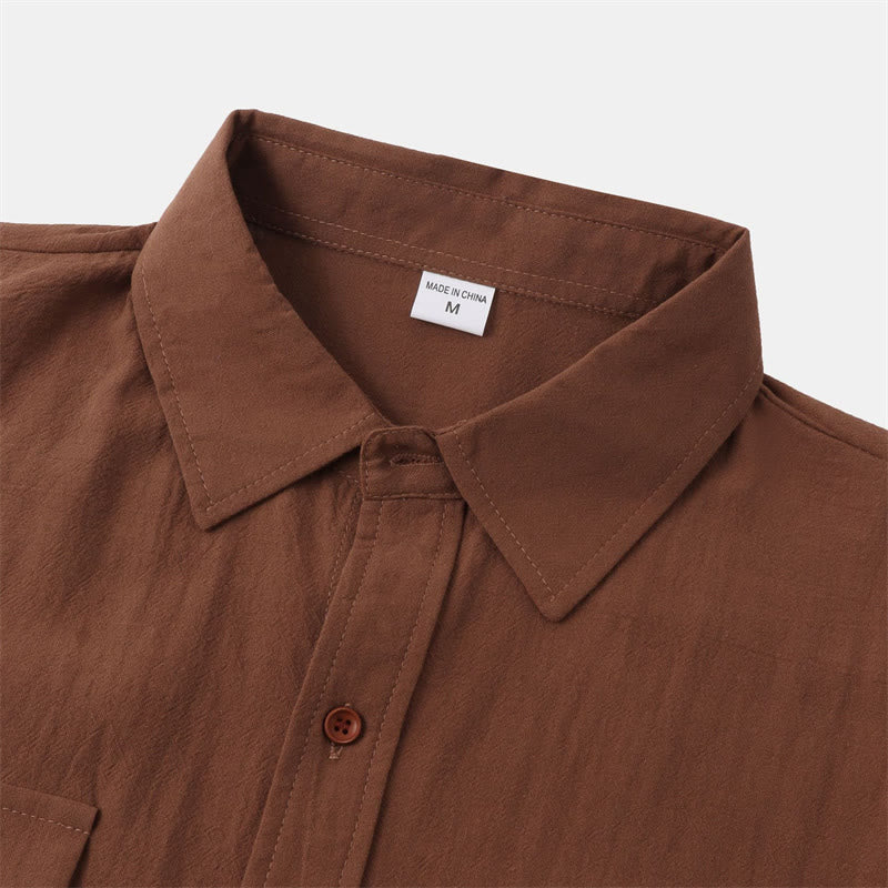 Buddha Stones Summer Casual Solid Buttons Men's Short Sleeve Shirts With Decorative Pockets - image 32