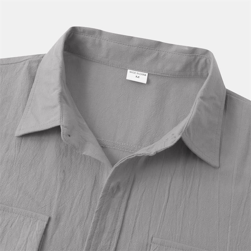 Buddha Stones Summer Casual Solid Buttons Men's Short Sleeve Shirts With Decorative Pockets - image 38