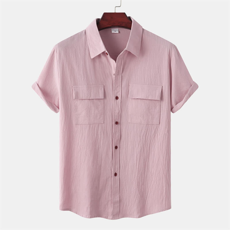 Buddha Stones Summer Casual Solid Buttons Men's Short Sleeve Shirts With Decorative Pockets - LightPink - US/UK/AU46，EU56 (3XL) - image 43