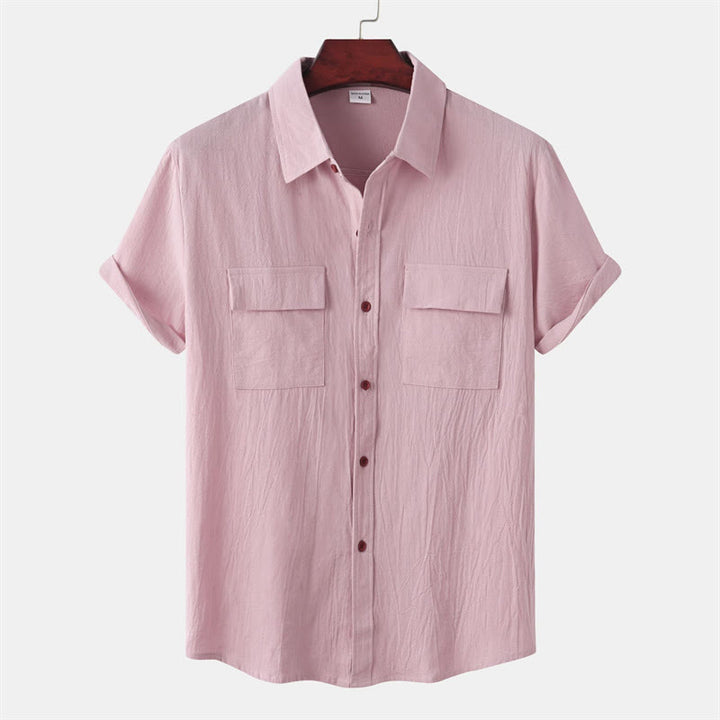 Buddha Stones Summer Casual Solid Buttons Men's Short Sleeve Shirts With Decorative Pockets - LightPink - US/UK/AU46，EU56 (3XL) - image 43