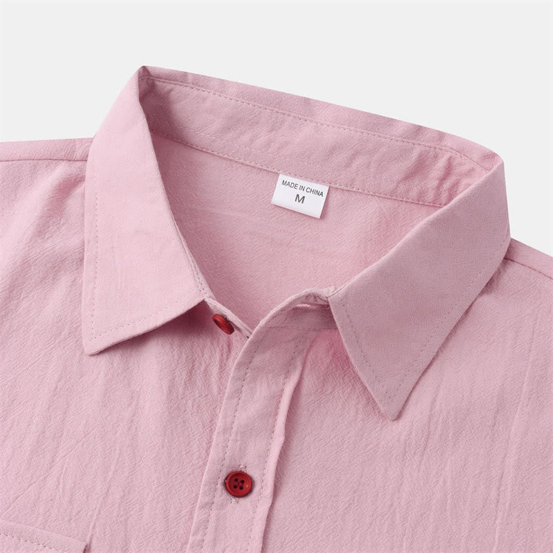 Buddha Stones Summer Casual Solid Buttons Men's Short Sleeve Shirts With Decorative Pockets - image 45