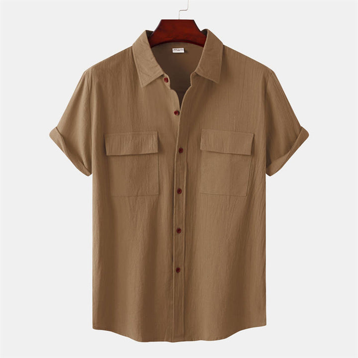 Buddha Stones Summer Casual Solid Buttons Men's Short Sleeve Shirts With Decorative Pockets - image 50