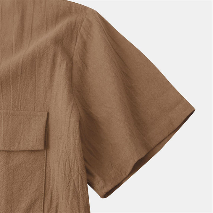 Buddha Stones Summer Casual Solid Buttons Men's Short Sleeve Shirts With Decorative Pockets - image 53
