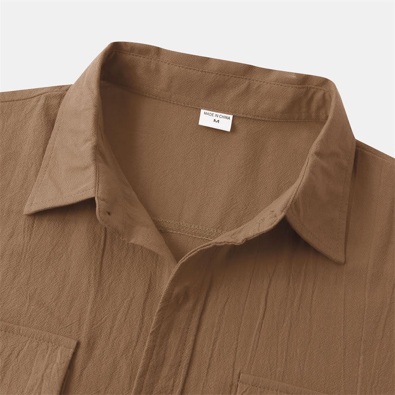 Buddha Stones Summer Casual Solid Buttons Men's Short Sleeve Shirts With Decorative Pockets - image 52