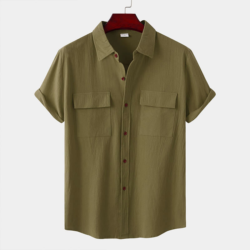 Buddha Stones Summer Casual Solid Buttons Men's Short Sleeve Shirts With Decorative Pockets - DarkGreen - US/UK/AU46，EU56 (3XL) - image 57