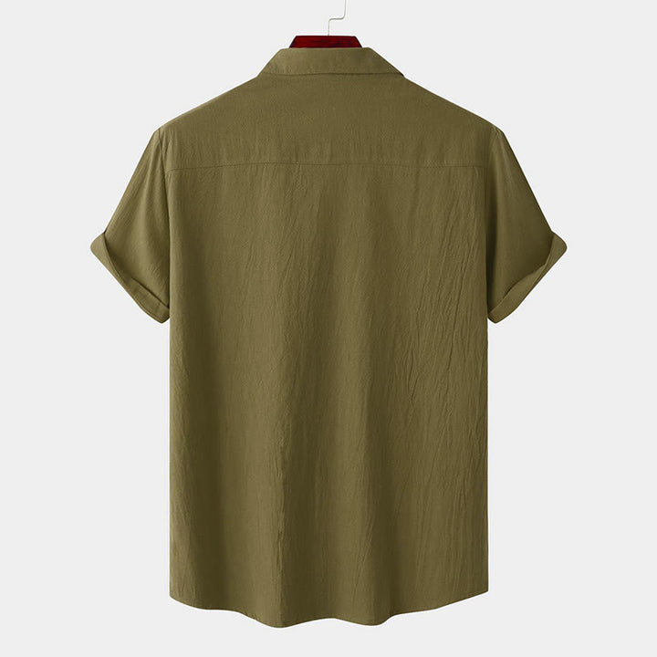 Buddha Stones Summer Casual Solid Buttons Men's Short Sleeve Shirts With Decorative Pockets - image 59