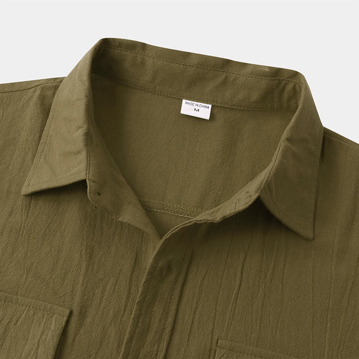 Buddha Stones Summer Casual Solid Buttons Men's Short Sleeve Shirts With Decorative Pockets - image 60