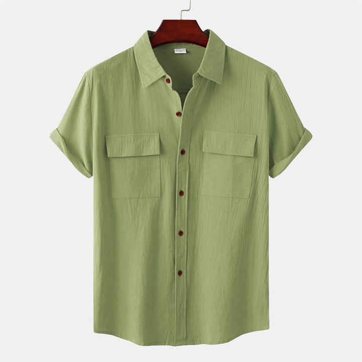 Buddha Stones Summer Casual Solid Buttons Men's Short Sleeve Shirts With Decorative Pockets - OliveDrab - US/UK/AU46，EU56 (3XL) - image 64