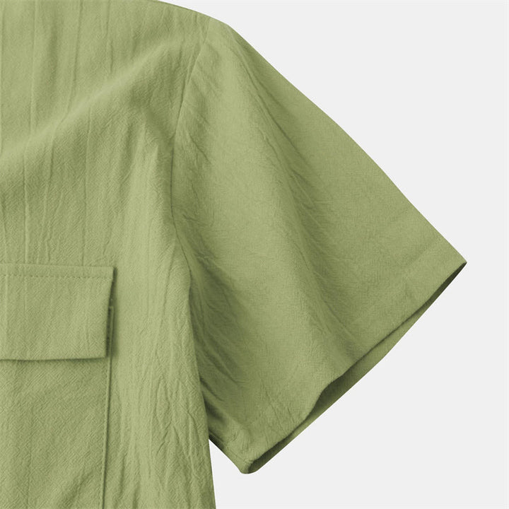 Buddha Stones Summer Casual Solid Buttons Men's Short Sleeve Shirts With Decorative Pockets - image 67