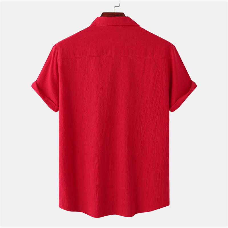 Buddha Stones Summer Casual Solid Buttons Men's Short Sleeve Shirts With Decorative Pockets - image 72