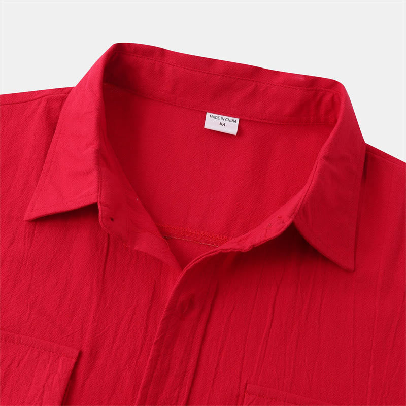 Buddha Stones Summer Casual Solid Buttons Men's Short Sleeve Shirts With Decorative Pockets - image 73