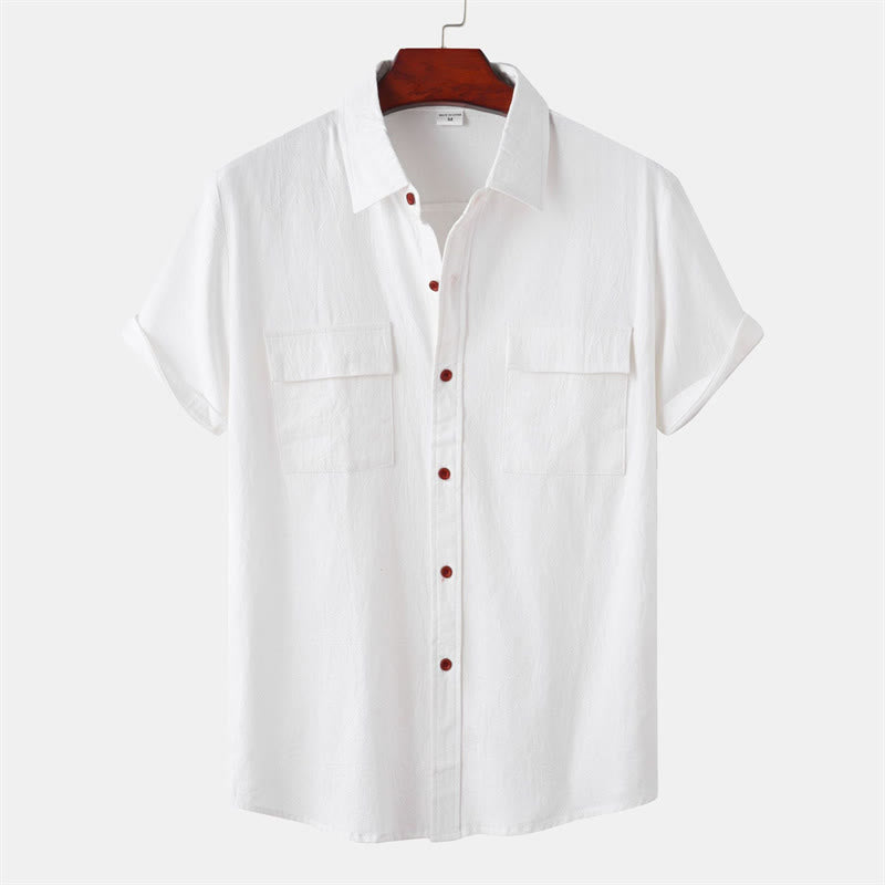 Buddha Stones Summer Casual Solid Buttons Men's Short Sleeve Shirts With Decorative Pockets - White - US/UK/AU46，EU56 (3XL) - image 78