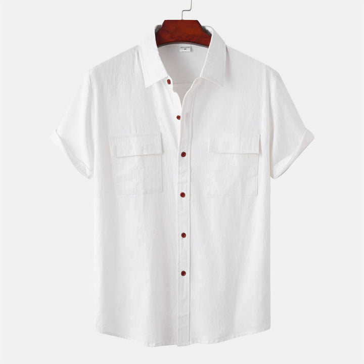 Buddha Stones Summer Casual Solid Buttons Men's Short Sleeve Shirts With Decorative Pockets - White - US/UK/AU46，EU56 (3XL) - image 78