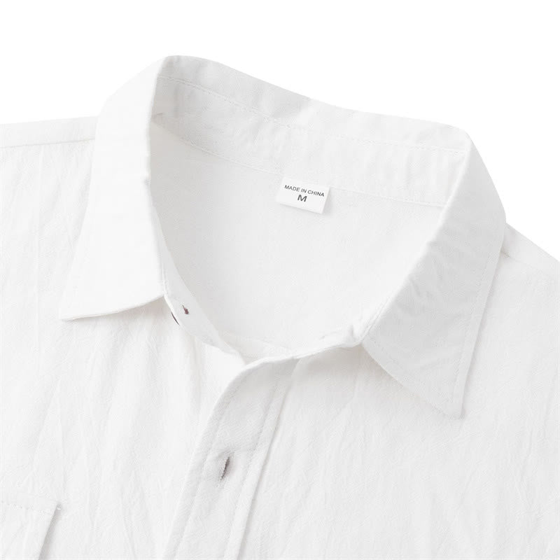 Buddha Stones Summer Casual Solid Buttons Men's Short Sleeve Shirts With Decorative Pockets - image 80