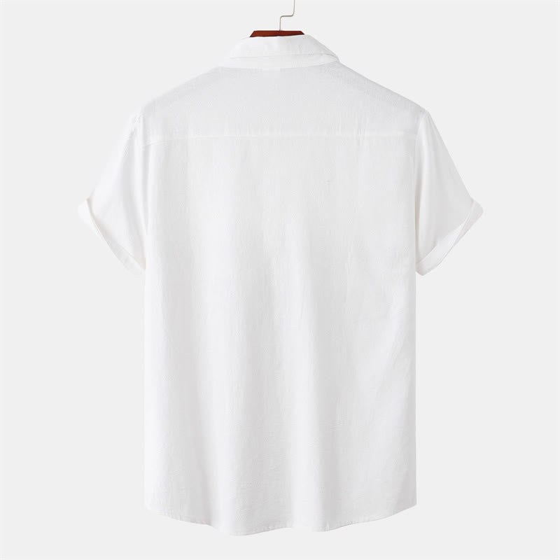 Buddha Stones Summer Casual Solid Buttons Men's Short Sleeve Shirts With Decorative Pockets - image 79