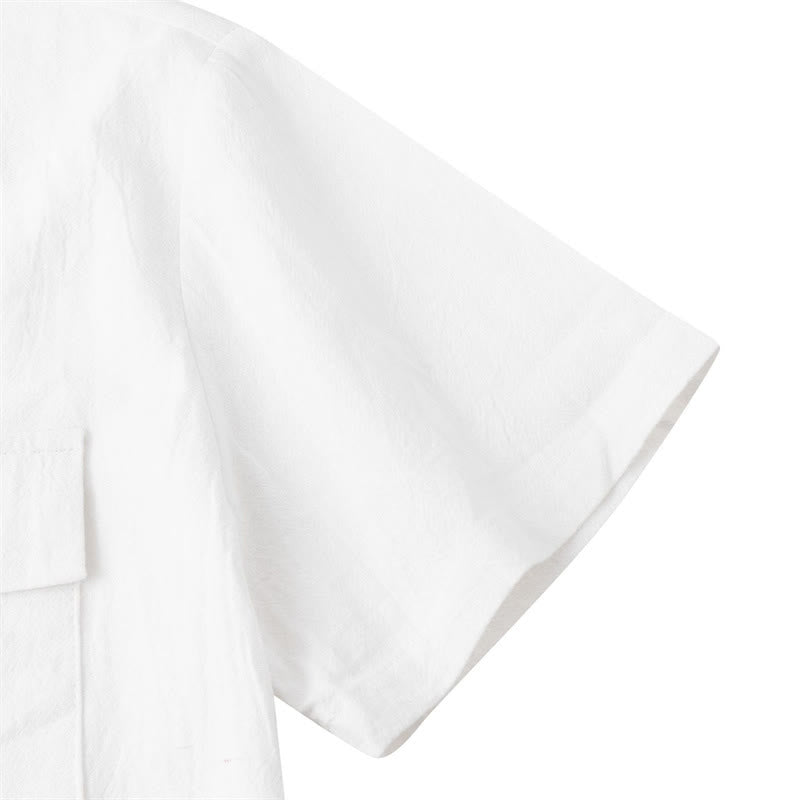 Buddha Stones Summer Casual Solid Buttons Men's Short Sleeve Shirts With Decorative Pockets - image 81