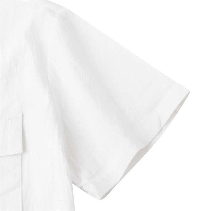 Buddha Stones Summer Casual Solid Buttons Men's Short Sleeve Shirts With Decorative Pockets - image 81