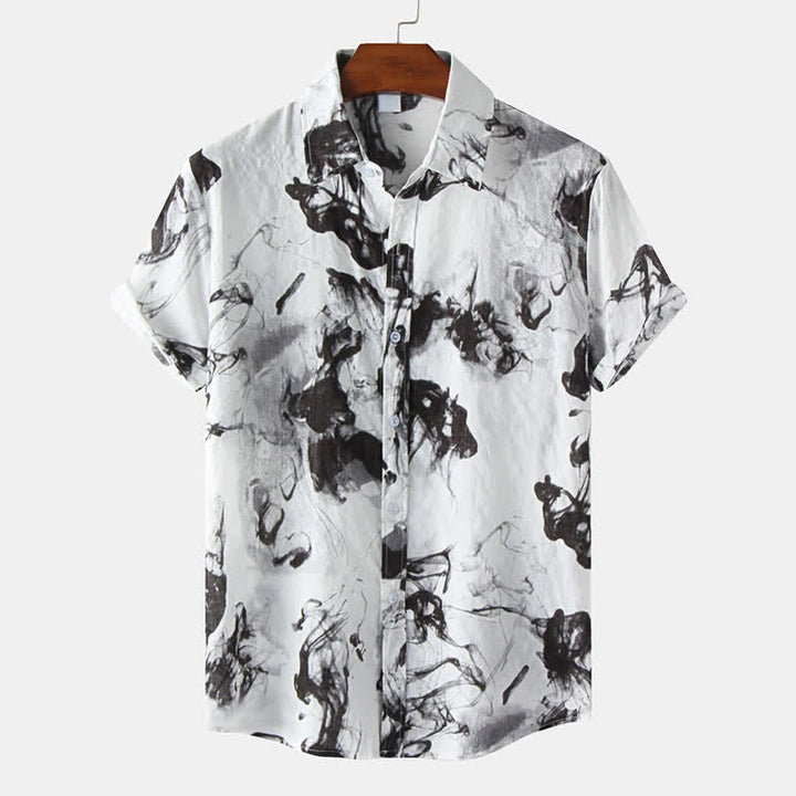 Buddha Stones Summer Casual Button-Up Ink Print Men's Short Sleeve Shirts - Black - US/UK/AU46，EU56 (3XL) - image 0