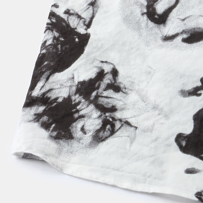 Buddha Stones Summer Casual Button-Up Ink Print Men's Short Sleeve Shirts - image 6