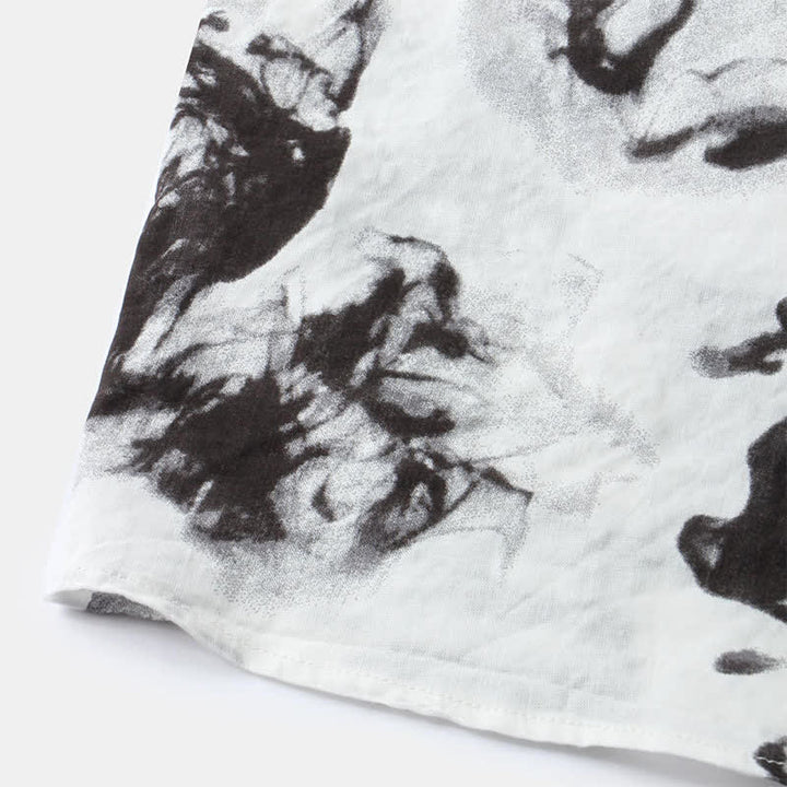 Buddha Stones Summer Casual Button-Up Ink Print Men's Short Sleeve Shirts - image 6