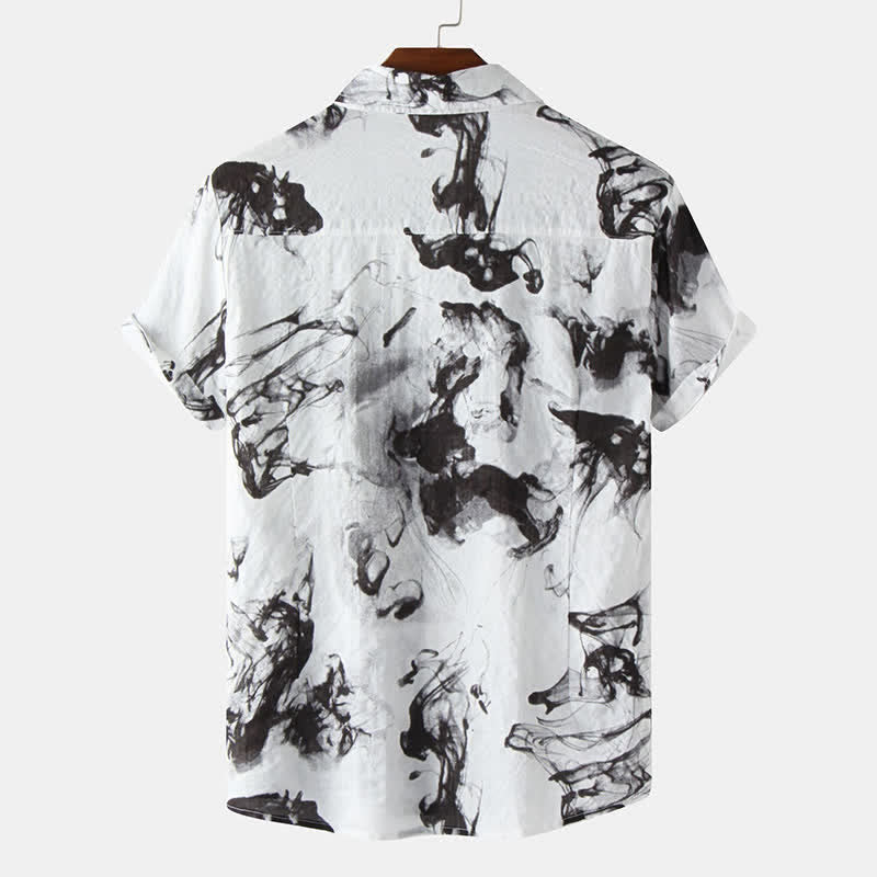 Buddha Stones Summer Casual Button-Up Ink Print Men's Short Sleeve Shirts - image 1