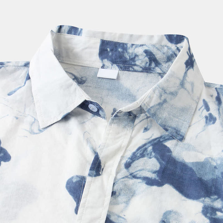 Buddha Stones Summer Casual Button-Up Ink Print Men's Short Sleeve Shirts - image 12