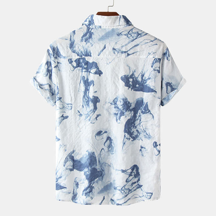 Buddha Stones Summer Casual Button-Up Ink Print Men's Short Sleeve Shirts - image 9