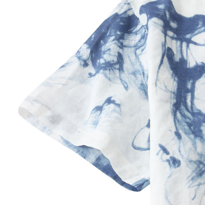 Buddha Stones Summer Casual Button-Up Ink Print Men's Short Sleeve Shirts - image 11