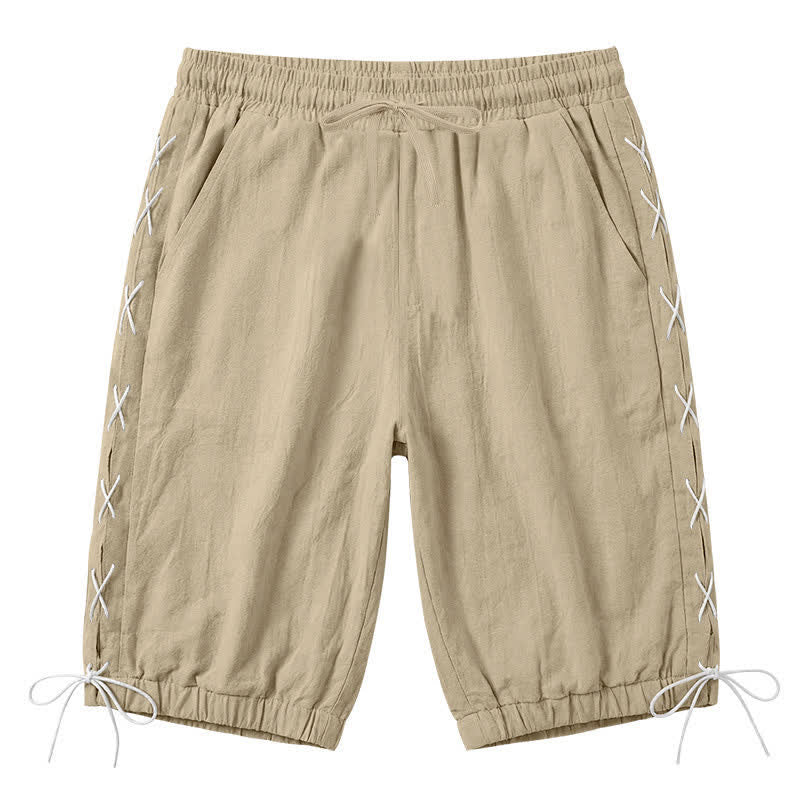 Buddha Stones Summer Casual Drawstring Side Slit Solid Bermuda Shorts Men's Straight Leg Pants With Pockets - Tan - US/UK/AU44，EU54 (3XL) - image 0