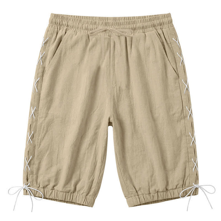 Buddha Stones Summer Casual Drawstring Side Slit Solid Bermuda Shorts Men's Straight Leg Pants With Pockets - Tan - US/UK/AU44，EU54 (3XL) - image 0