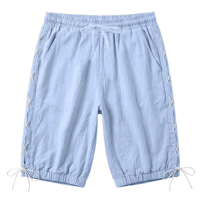 Buddha Stones Summer Casual Drawstring Side Slit Solid Bermuda Shorts Men's Straight Leg Pants With Pockets - LightBlue - US/UK/AU44，EU54 (3XL) - image 16