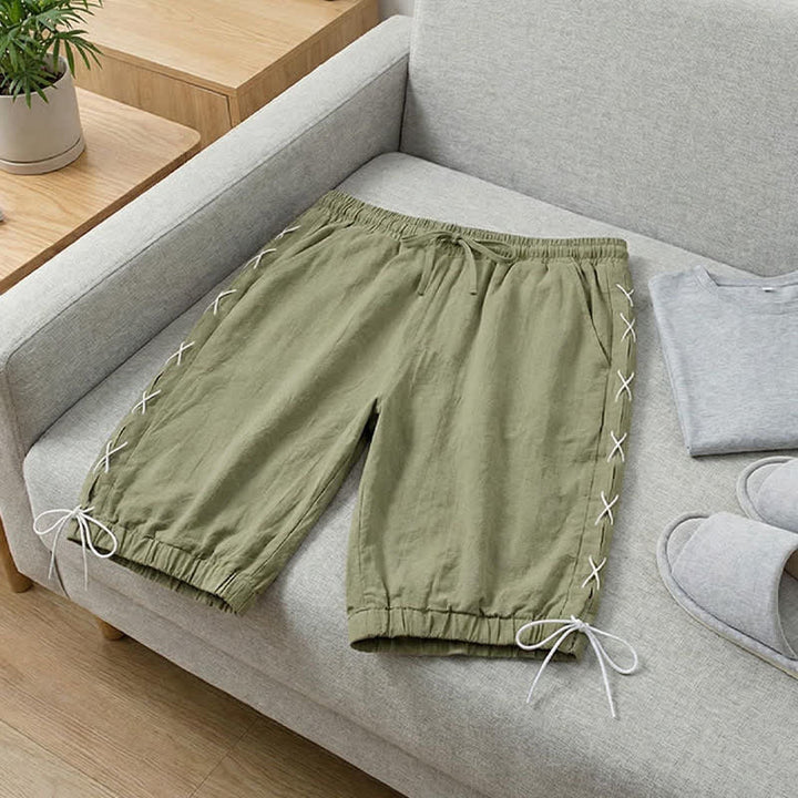 Buddha Stones Summer Casual Drawstring Side Slit Solid Bermuda Shorts Men's Straight Leg Pants With Pockets - image 28