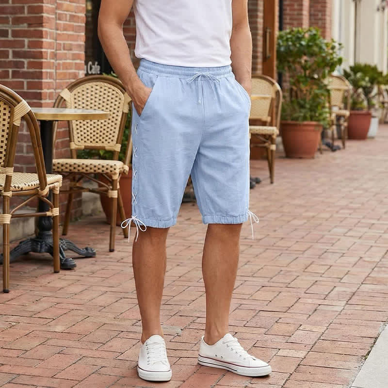 Buddha Stones Summer Casual Drawstring Side Slit Solid Bermuda Shorts Men's Straight Leg Pants With Pockets - image 19