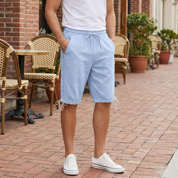 Buddha Stones Summer Casual Drawstring Side Slit Solid Bermuda Shorts Men's Straight Leg Pants With Pockets - image 19