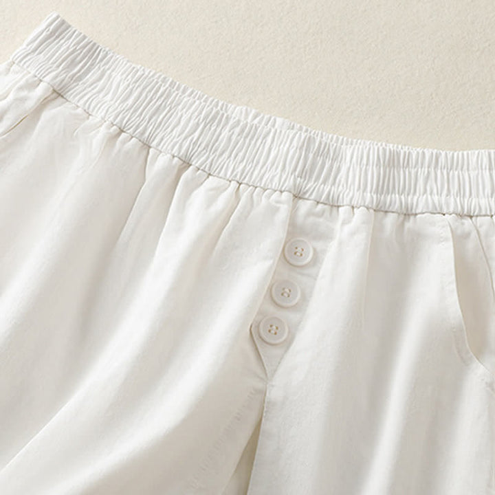 Buddha Stones Summer Casual Decorative Buttons Solid Women's Shorts With Pockets - image 16