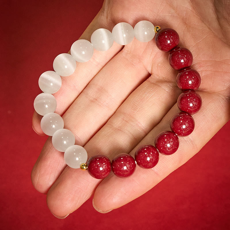 Buddha Stones Cinnabar White Cat's Eye Calm Bracelet - 10mm Cinnabar(Wrist Circumference:16–17 cm) - image 0