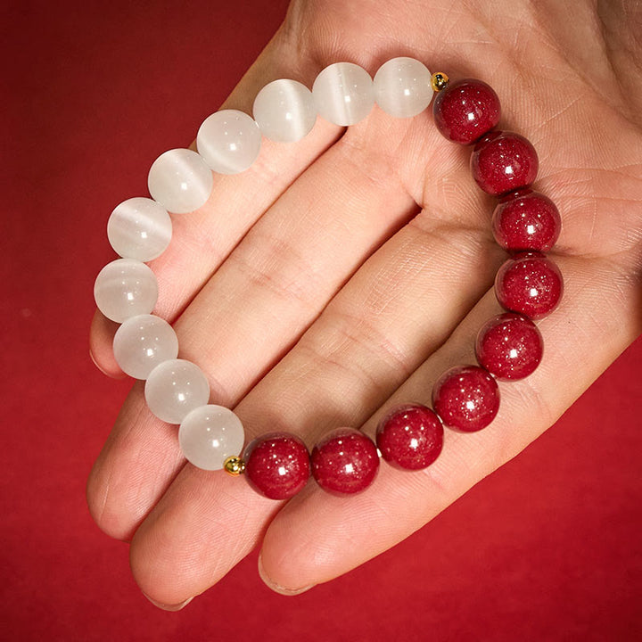 Buddha Stones Cinnabar White Cat's Eye Calm Bracelet - 10mm Cinnabar(Wrist Circumference:16–17 cm) - image 0