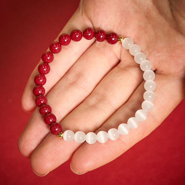 Buddha Stones Cinnabar White Cat's Eye Calm Bracelet - 6mm Cinnabar(Wrist Circumference:14–15 cm) - image 12