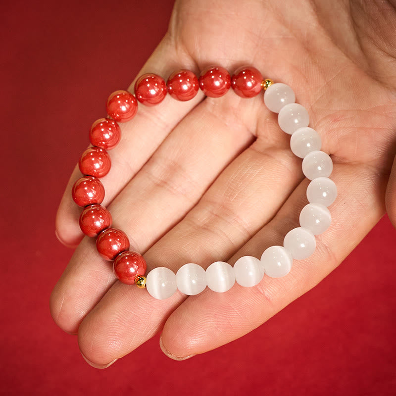 Buddha Stones Cinnabar White Cat's Eye Calm Bracelet - 8mm Red Cinnabar(Wrist Circumference:15–16 cm) - image 19