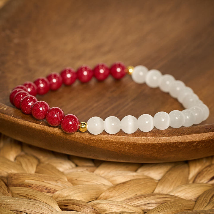 Buddha Stones Cinnabar White Cat's Eye Calm Bracelet - image 15