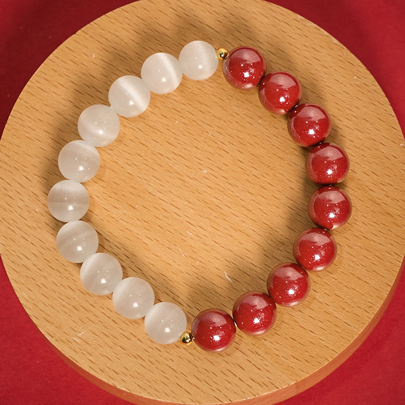 Buddha Stones Cinnabar White Cat's Eye Calm Bracelet - image 21