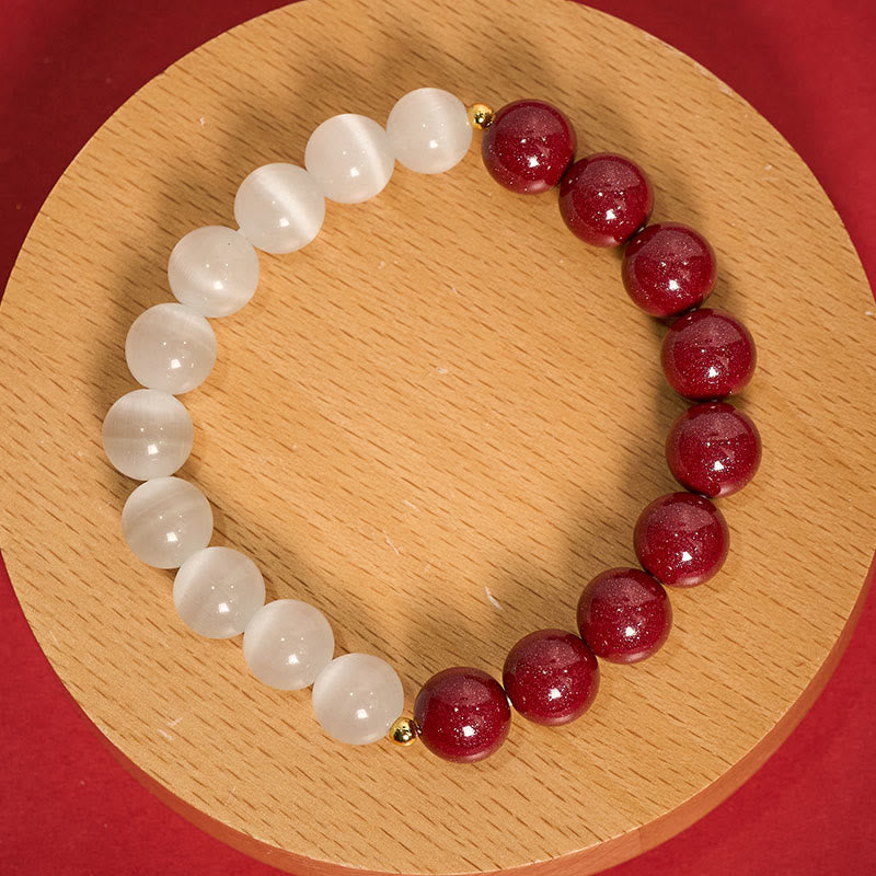 Buddha Stones Cinnabar White Cat's Eye Calm Bracelet - image 2