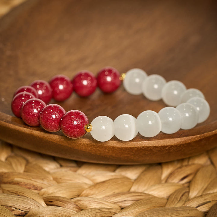 Buddha Stones Cinnabar White Cat's Eye Calm Bracelet - image 3